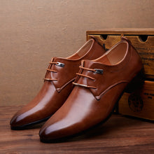 Load image into Gallery viewer, Merkmak Men Leather Shoes Man Business Dress Classic Style Flats Brown Black Lace Up Pointed Toe Shoe For Men Oxford Shoes
